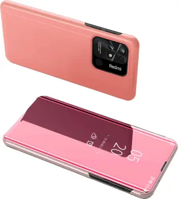 Mbulesë flip Hurtel Clear View Case për Xiaomi Redmi 10C, përparëse pasqyruese, rozë
