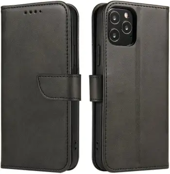 Mbështjellës Hurtel Magnet Case për Honor Magic3, me kapak dhe mbështetëse, i zi
