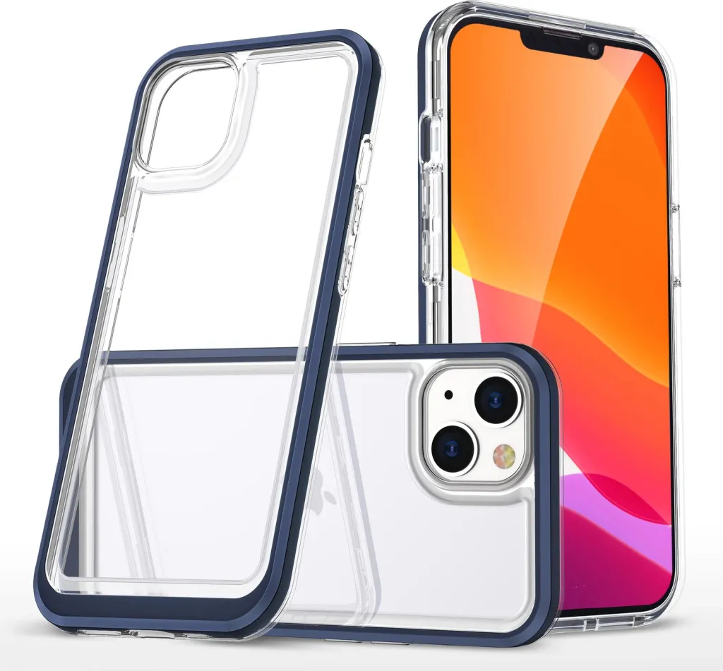 Këllëf telefoni Hurtel Clear 3in1 për iPhone 13, xhel transparent, kornizë blu - 1