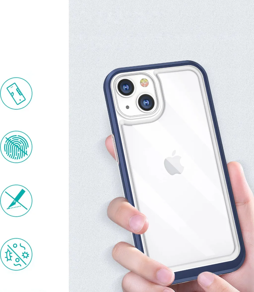 Këllëf telefoni Hurtel Clear 3in1 për iPhone 13, xhel transparent, kornizë blu - 2