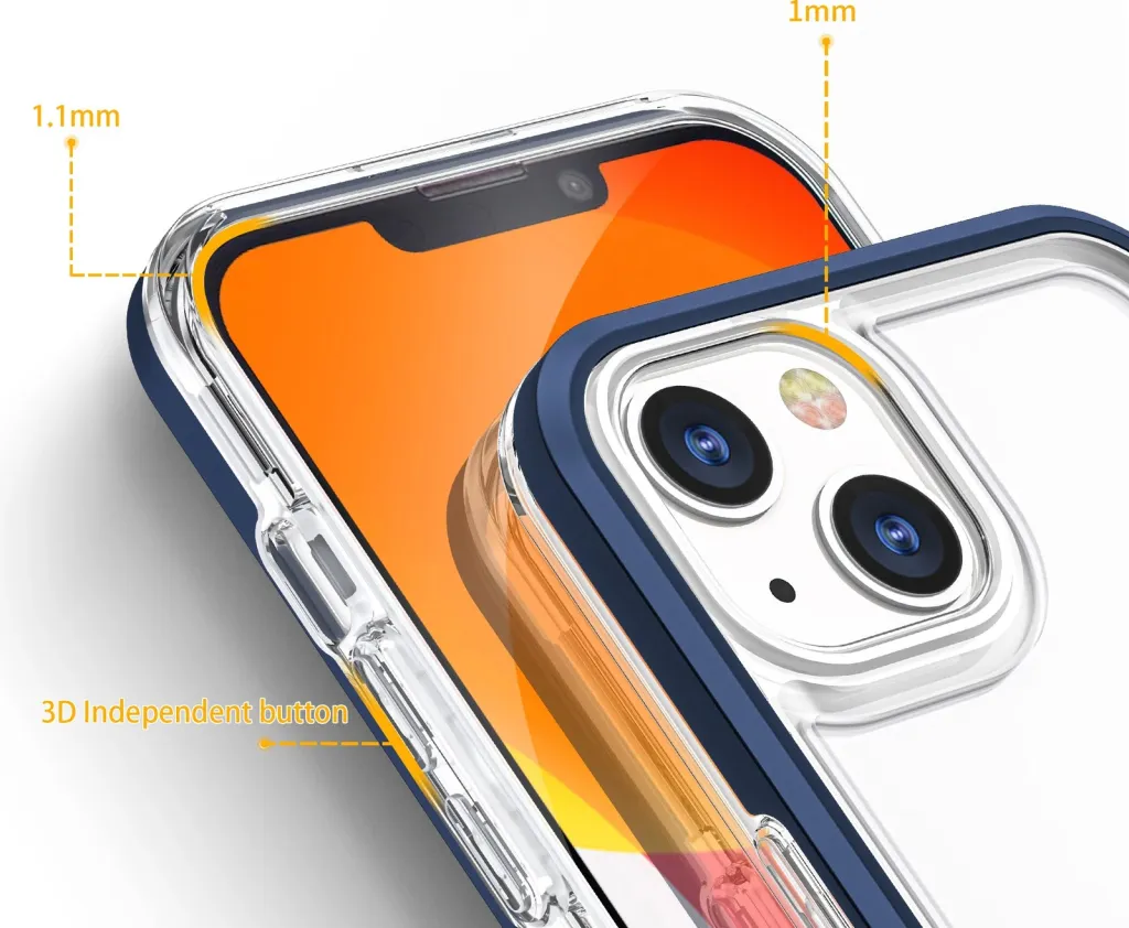 Këllëf telefoni Hurtel Clear 3in1 për iPhone 13, xhel transparent, kornizë blu - 4