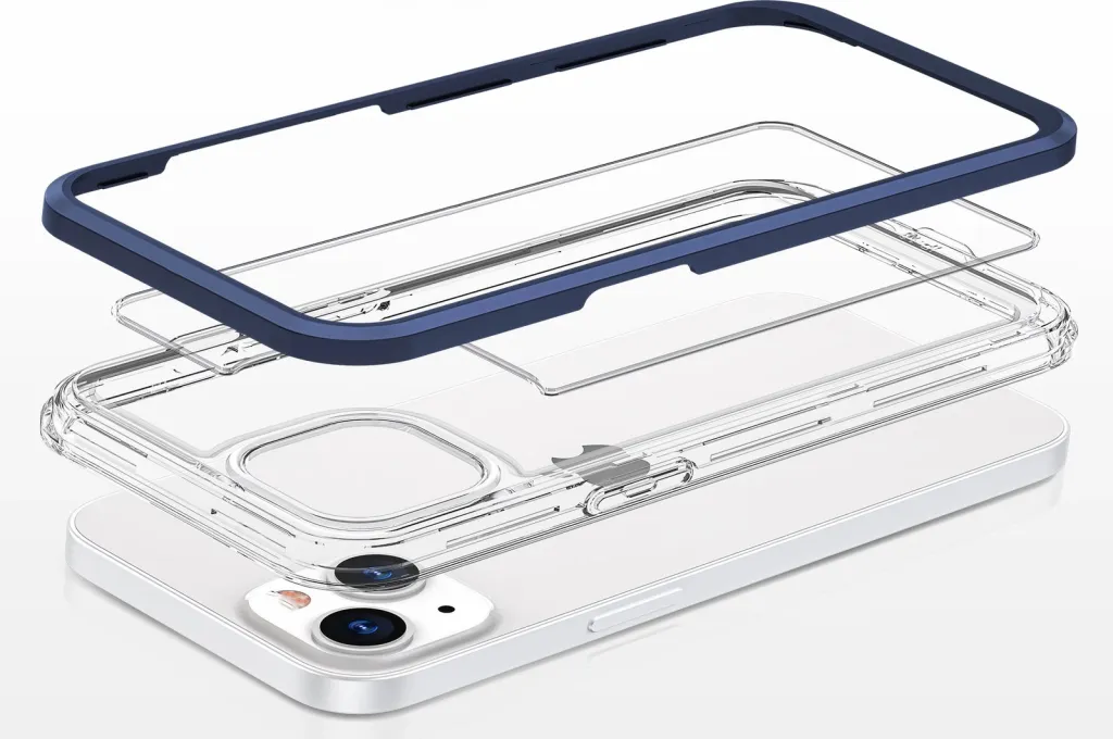 Këllëf telefoni Hurtel Clear 3in1 për iPhone 13, xhel transparent, kornizë blu - 5