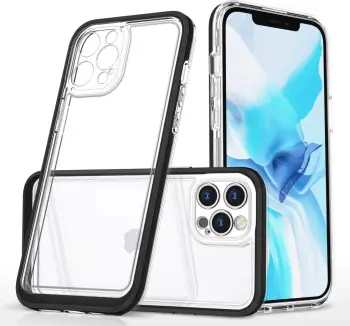 Mbulesë telefoni Hurtel Clear 3in1 për iPhone 12 Pro, xhel, kornizë e zezë