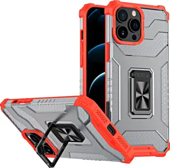 Mbështjellës Hurtel Crystal Ring Case për iPhone 13 Pro, me mbajtëse gishti, e kuqe