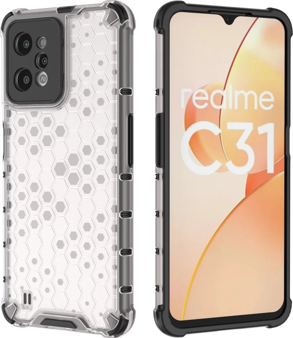 Mbështjellës Hurtel Honeycomb për Realme C31, Transparent - 17