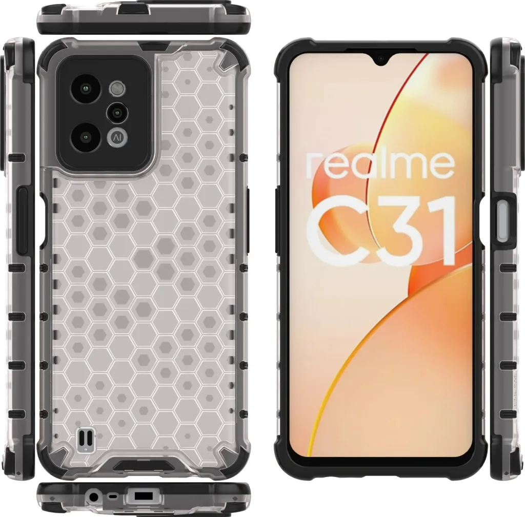 Mbështjellës Hurtel Honeycomb për Realme C31, Transparent - 18
