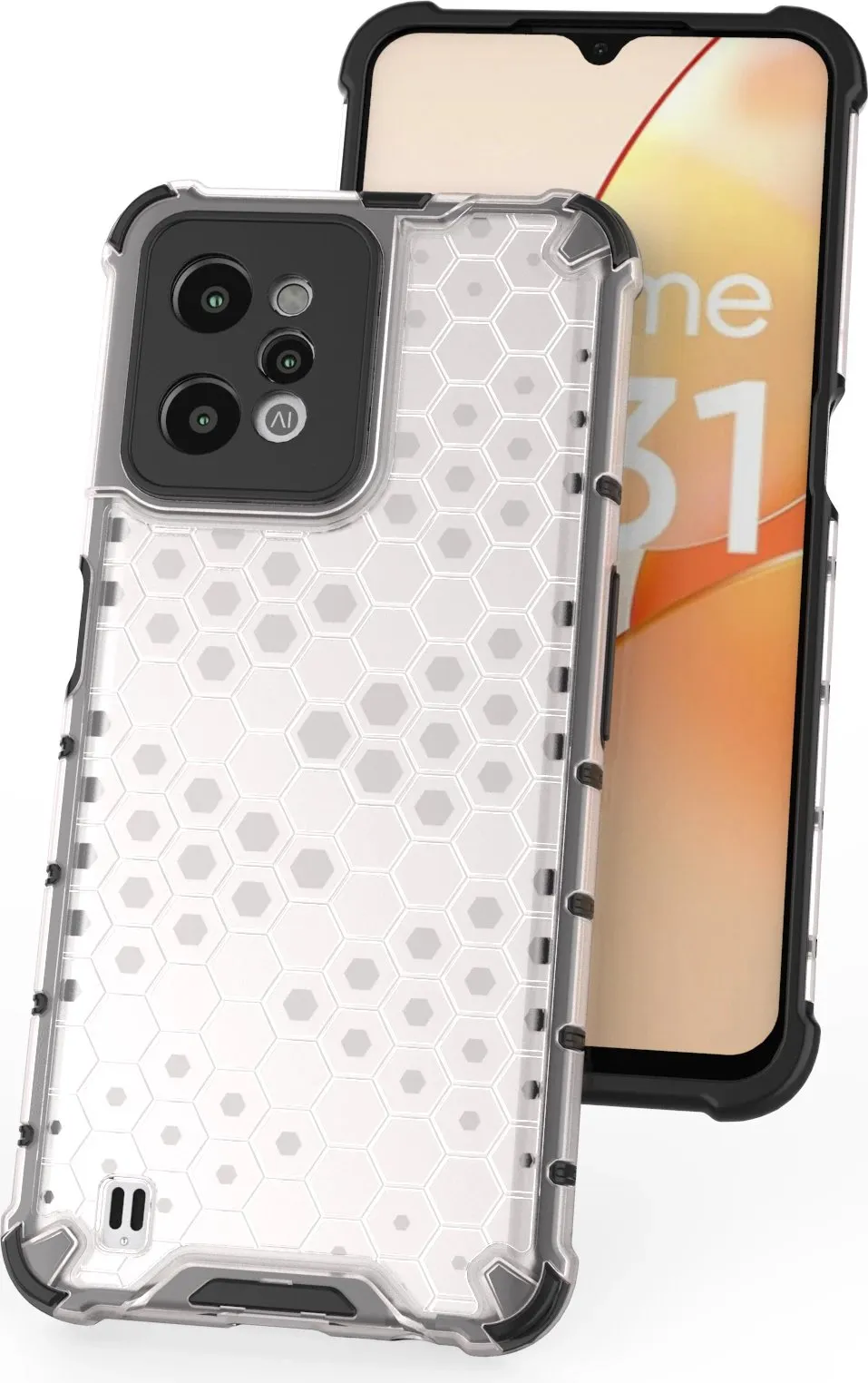 Mbështjellës Hurtel Honeycomb për Realme C31, Transparent - 7