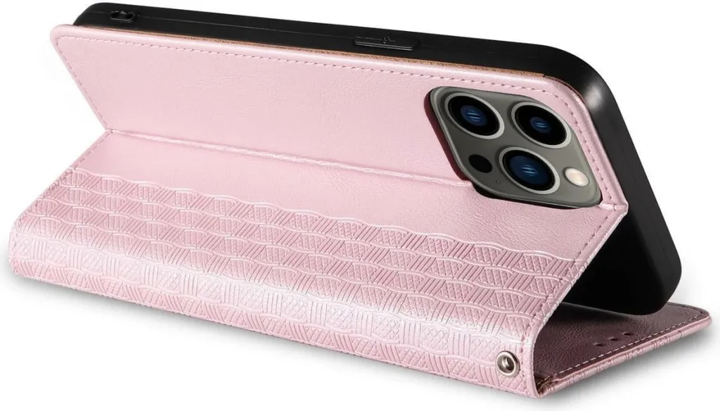 Mbështjellës Hurtel Magnet Strap Case për iPhone 14, flip wallet me rrip dore, rozë - 11