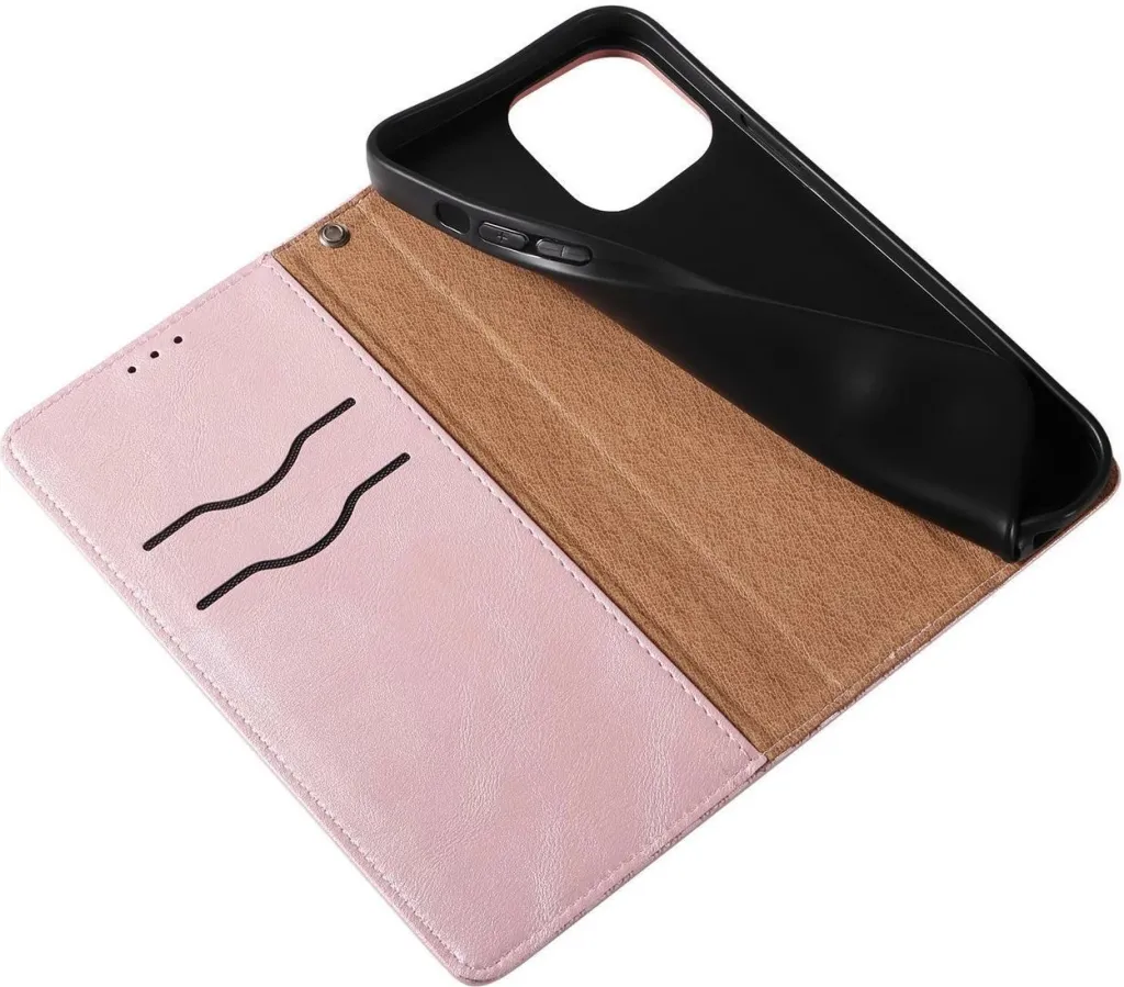 Mbështjellës Hurtel Magnet Strap Case për iPhone 14, flip wallet me rrip dore, rozë - 12