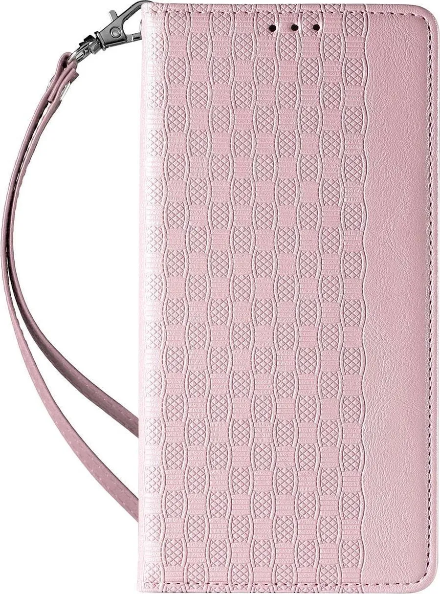 Mbështjellës Hurtel Magnet Strap Case për iPhone 14, flip wallet me rrip dore, rozë - 4