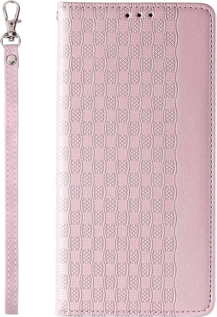 Mbështjellës Hurtel Magnet Strap Case për iPhone 14, flip wallet me rrip dore, rozë - 5