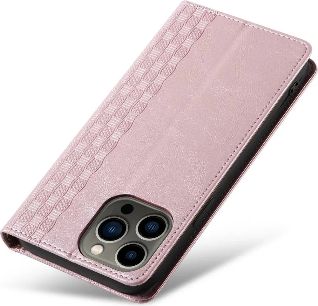 Mbështjellës Hurtel Magnet Strap Case për iPhone 14, flip wallet me rrip dore, rozë - 9