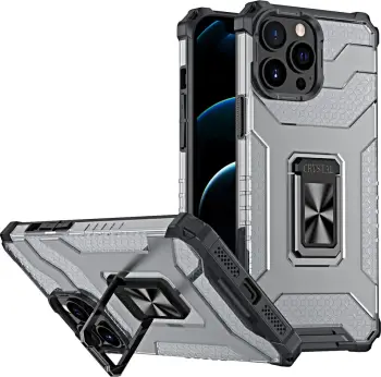 Mbështjellës Hurtel Crystal Ring Case për iPhone 13 Pro Max, me mbajtëse gishti, i zi