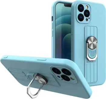 Mbështjellës silikoni Hurtel Ring Case me dorezë dhe mbajtëse për iPhone 11 Pro Max, kaltër