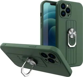 Mbështjellës silikoni Hurtel Ring Case me dorezë dhe stand për Samsung Galaxy A22 4G, e gjelbër