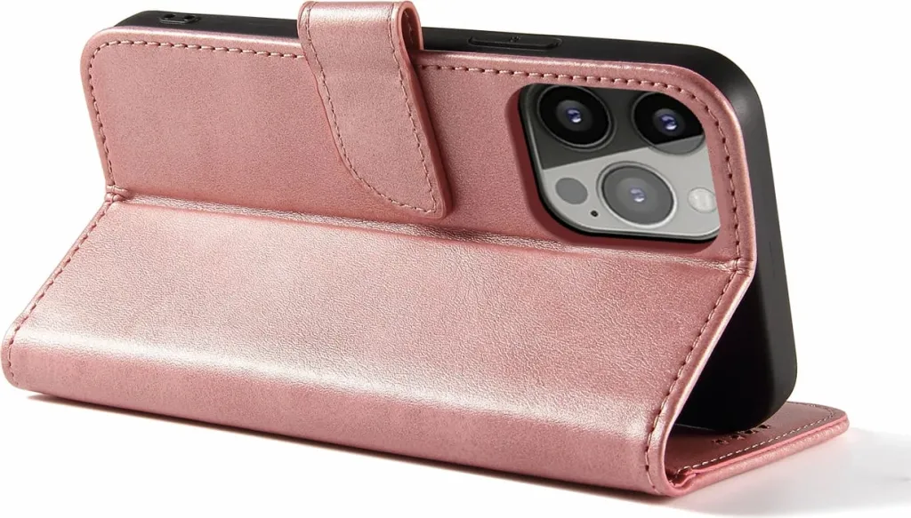 Kapak portofol Hurtel për iPhone 15 Pro Max, Magnet Case, me qëndrim, rozë - 3