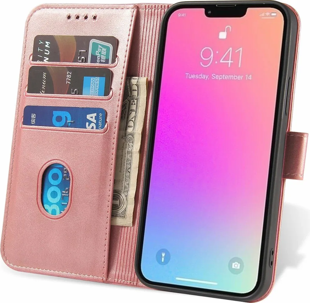 Kapak portofol Hurtel për iPhone 15 Pro Max, Magnet Case, me qëndrim, rozë - 7