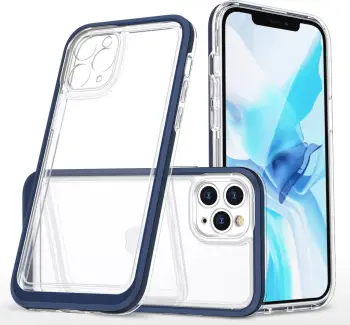 Mbulesë telefoni Hurtel Clear 3in1 për iPhone 11 Pro Max, transparente, me kornizë xhel, blu