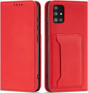 Këllëf magnetik me karta Hurtel për Samsung Galaxy A13 5G, funksion portofoli, qëndrim tavoline, i kuq