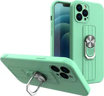 Mbështjellës silikoni Hurtel Ring Case me dorezë dhe mbajtëse për Samsung Galaxy A42 5G, Mint
