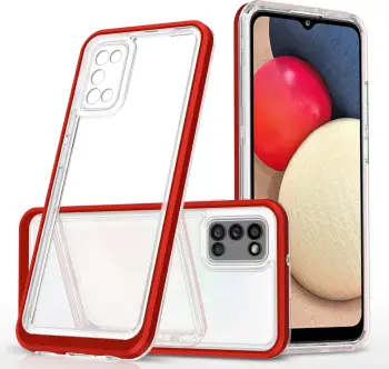 Mbulesë telefoni Hurtel Clear 3in1 për Samsung Galaxy A03s, xhel fleksibël, kornizë mbrojtëse, e kuqe