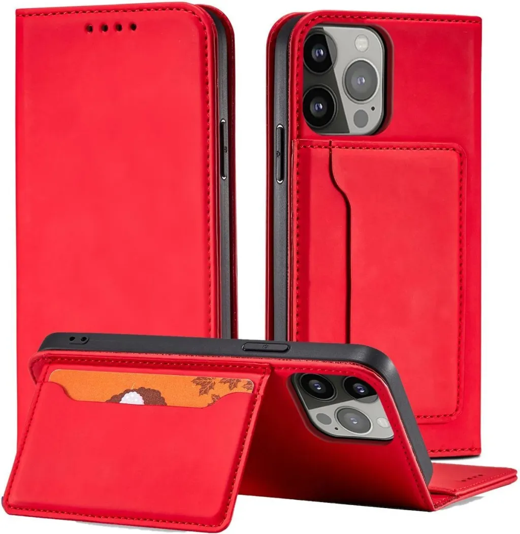 Mbështjellës Hurtel Magnet Card Case për iPhone 14, portofol, qëndrim, e kuqe - 2