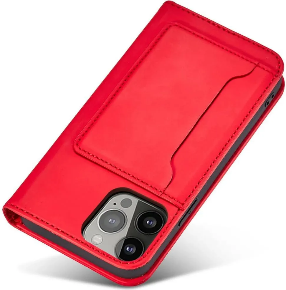 Mbështjellës Hurtel Magnet Card Case për iPhone 14, portofol, qëndrim, e kuqe - 8
