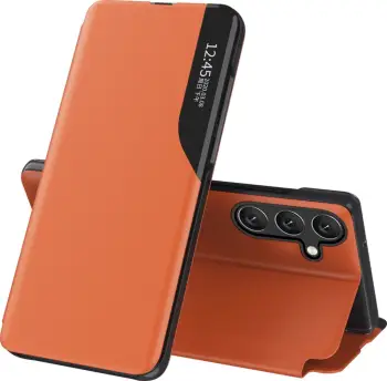 Mbështjellës Hurtel Eco Leather View Case për Samsung Galaxy A56, portokalli