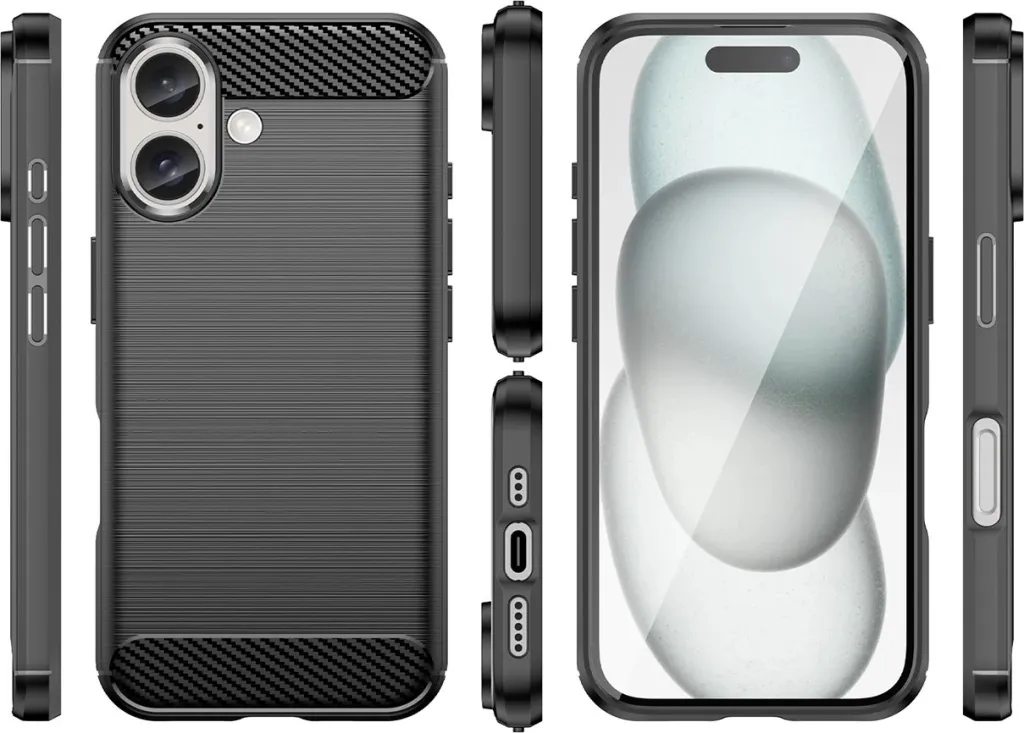 Mbështjellës Hurtel Carbon Case për iPhone 16 Plus, TPU, i zi - 3
