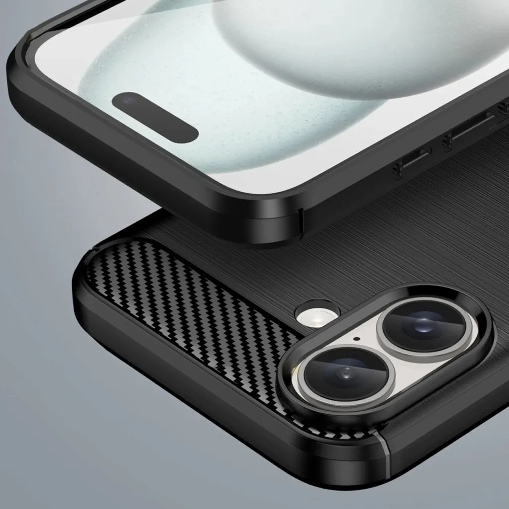 Mbështjellës Hurtel Carbon Case për iPhone 16 Plus, TPU, i zi - 7
