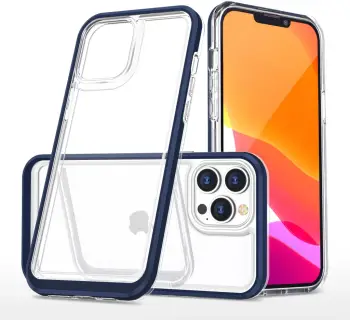 Mbështjellës Hurtel Hybrid Armor Clear 3in1 për iPhone 13 Pro, kornizë kaltër, transparent