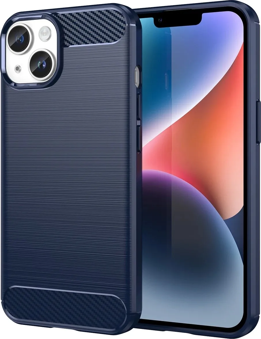 Mbështjellës Hurtel Carbon Case për iPhone 14, xhel fleksibël, blu - 1
