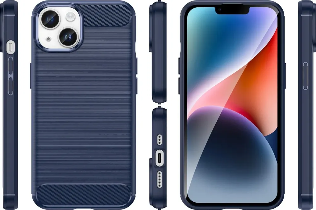 Mbështjellës Hurtel Carbon Case për iPhone 14, xhel fleksibël, blu - 2