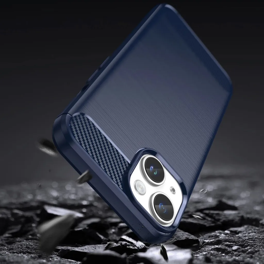 Mbështjellës Hurtel Carbon Case për iPhone 14, xhel fleksibël, blu - 3