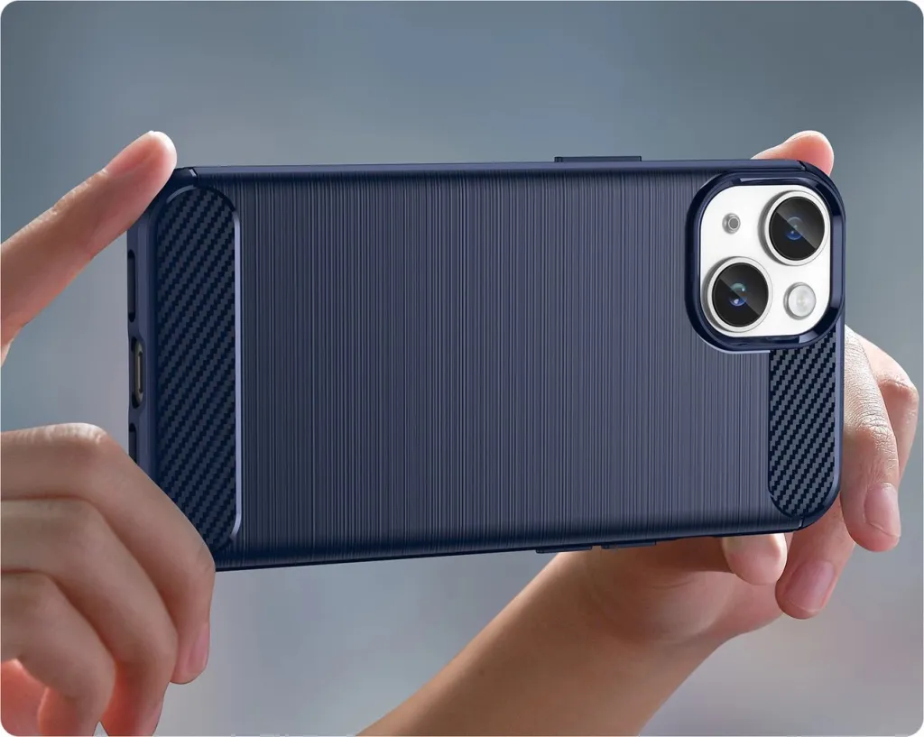 Mbështjellës Hurtel Carbon Case për iPhone 14, xhel fleksibël, blu - 5