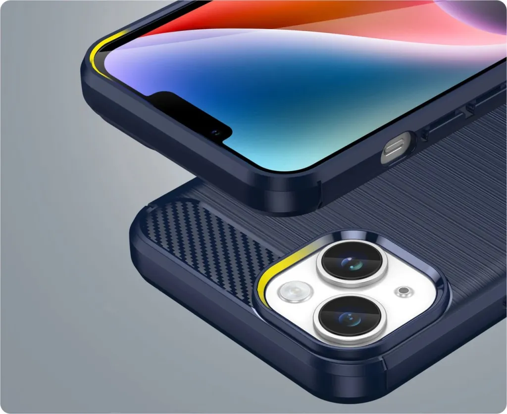 Mbështjellës Hurtel Carbon Case për iPhone 14, xhel fleksibël, blu - 6