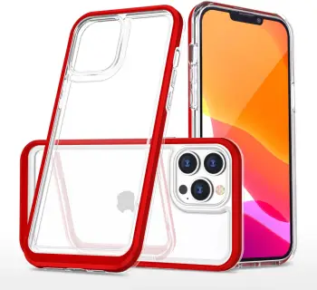 Mbështjellës Hurtel Hybrid Armor Clear 3in1 për iPhone 13 Pro, Transparent me kornizë të kuqe