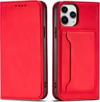 Këllëf magnetik me portofol Hurtel Magnet Card Case për iPhone 12 Pro, me qëndruese, i kuq