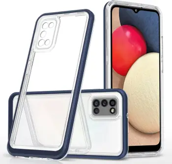 Mbulesë telefoni Hurtel Clear 3in1 për Samsung Galaxy A03s, xhel, kornizë blu, transparente
