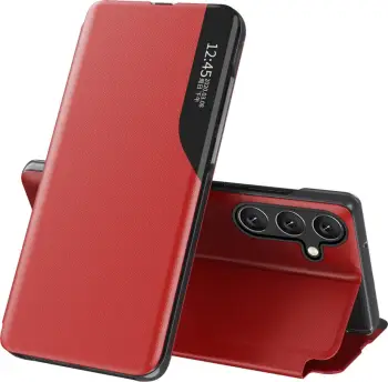 Mbështjellës Hurtel Eco Leather View Case për Samsung Galaxy A26, me kapak dhe funksion mbajtës, Kuq