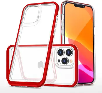 Mbështjellës telefoni Hurtel Clear 3in1 për iPhone 14 Pro, silikon, me kornizë, i kuq