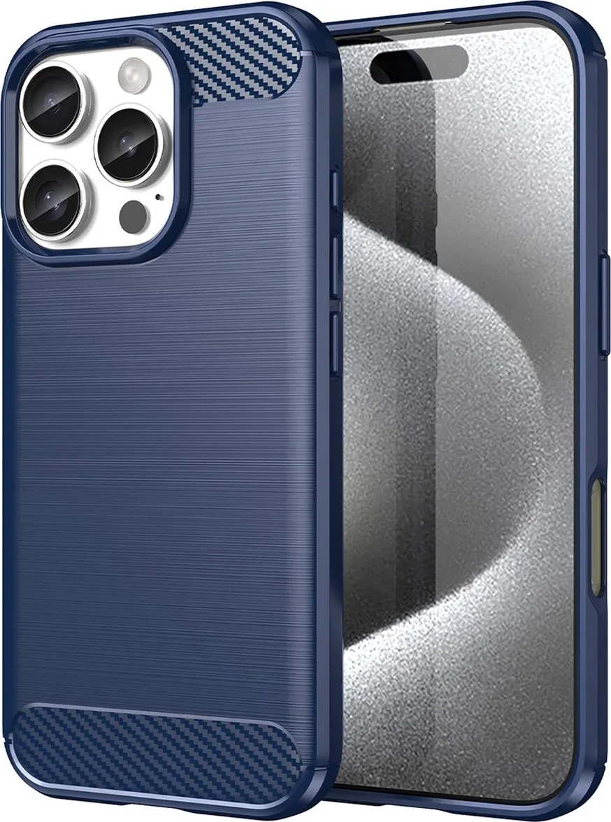 Mbështjellës Hurtel Carbon Case për iPhone 16 Pro Max, TPU, Blu - 1