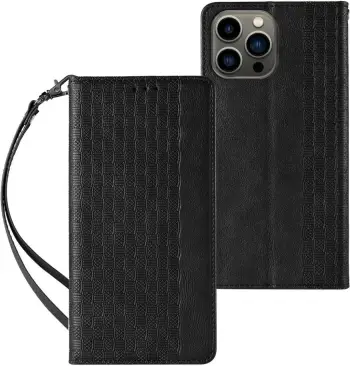 Mbështjellës Hurtel Magnet Strap Case për iPhone 12 Pro, me portofol dhe litar dore, e zezë
