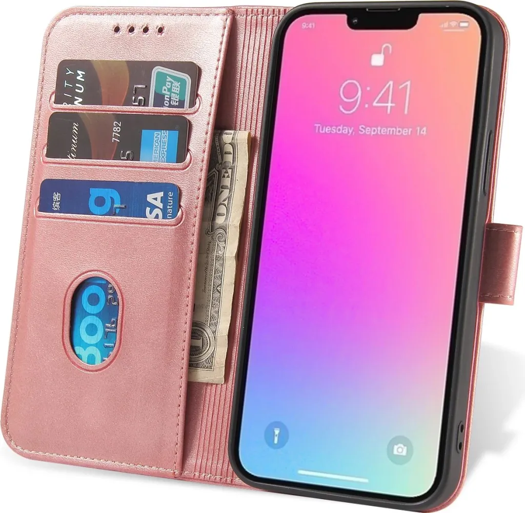 Mbështjellës Hurtel Magnet Case bookcase me kapëse, për iPhone 13 Pro, Rozë - 6