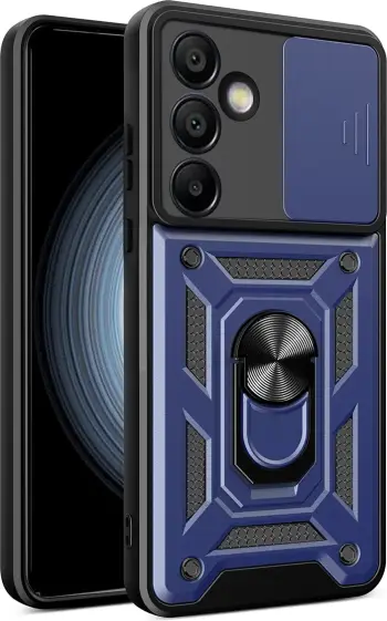 Mbështjellës Hurtel Hybrid Armor Camshield me kapak kamere dhe unazë metalike për Samsung Galaxy S24 FE, Blu