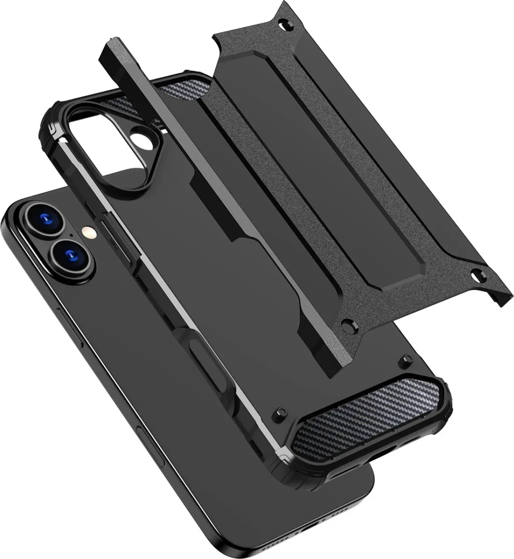 Mbështjellës Hurtel Hybrid Armor për iPhone 16e, i zi - 7