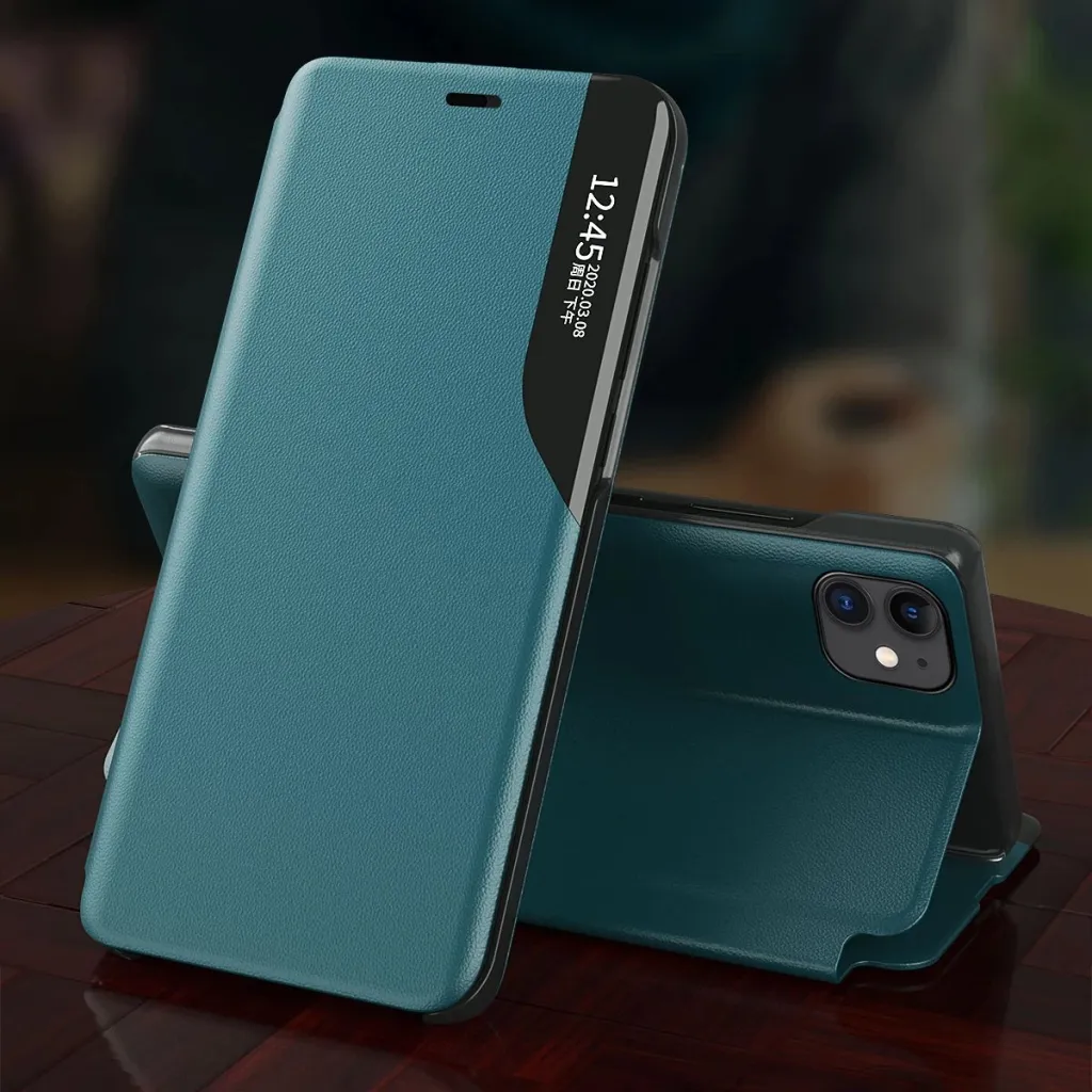 Mbështjellës Hurtel Eco Leather View Case për iPhone 13 Pro Max, me qëndrim, e kuqe - 4