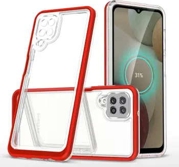 Këllëf telefoni Hurtel Clear 3in1 për Samsung Galaxy A22 4G, xhel transparence, kornizë e kuqe