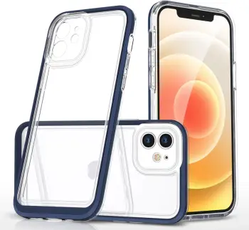 Mbështjellës telefoni Hurtel Clear 3in1 për iPhone 12, xhel transparent, kornizë blu