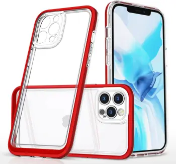 Këllëf telefoni Hurtel Clear 3in1 për iPhone 12 Pro Max, transparent, me kornizë të kuqe